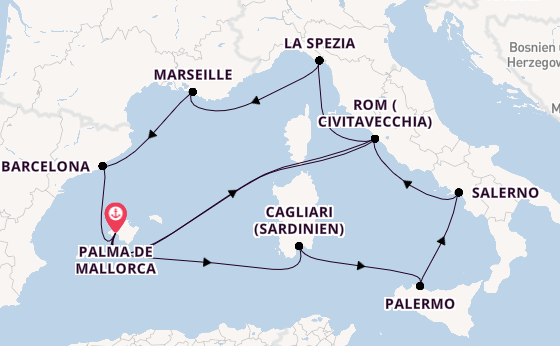 Westliches Mittelmeer ab Palma de Mallorca, Spanien auf der Mein Schiff 7