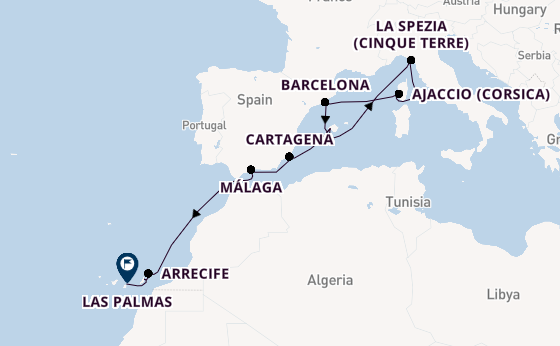 Westelijke Middellandse Zee vanaf Palma de Mallorca, Mallorca, Spanje met AIDAcosma