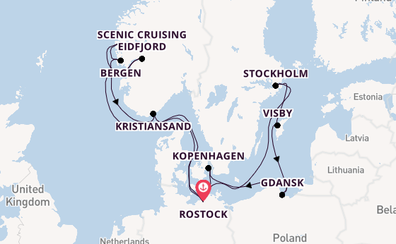 Noorwegen vanaf Rostock, Warnemünde, Duitsland met AIDAdiva
