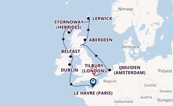 British Isles from Tilbury (London), England, United Kingdom with the Insignia