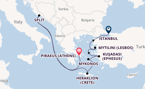Eastern Mediterranean from Piraeus (Athens), Greece with the Seven Seas Voyager