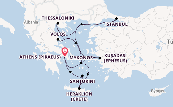 Eastern Mediterranean from Athens (Piraeus), Greece with the Silver Nova