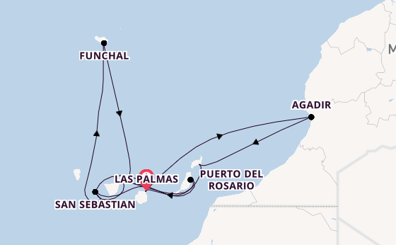 Canarische Eilanden vanaf Las Palmas, Gran Canaria, Spanje met de Mein Schiff 7