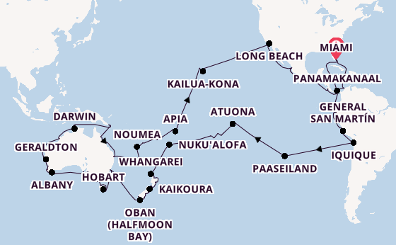 Transpacifisch vanaf Miami, Verenigde Staten met de Seabourn Quest