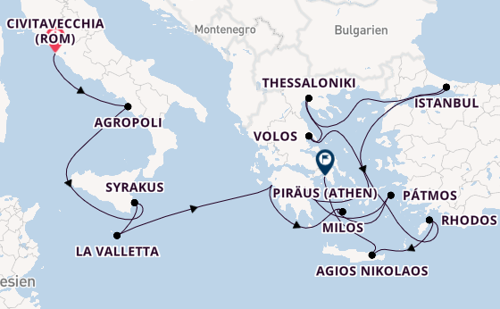Mittelmeer ab Civitavecchia (Rom), Italien auf der Silver Dawn