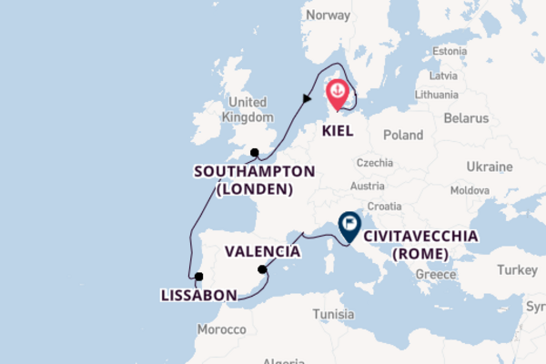 Westelijke Middellandse Zee vanaf Kiel, Duitsland met de MSC Euribia