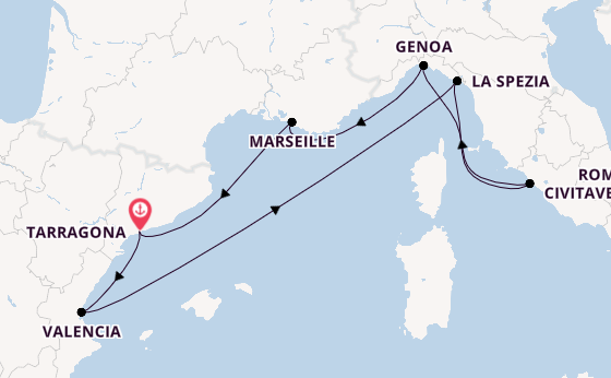 Western Mediterranean from Tarragona, Spain with the MSC Magnifica