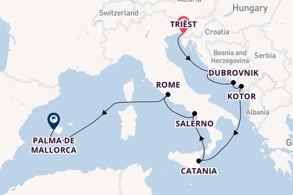 Middellandse Zee vanaf Triëst, Italië met de Mein Schiff 4