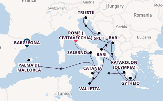 Mediterranean Sea from Rome (Civitavecchia), Italy with the Allura