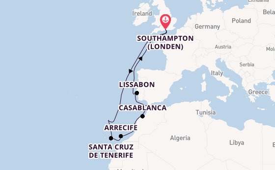 Noord-Afrika vanaf Southampton (Londen), Engeland met de Queen Victoria