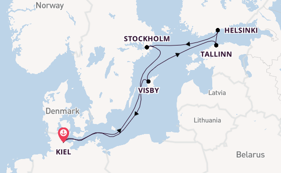 Oostzee vanaf Kiel, Duitsland met AIDAluna