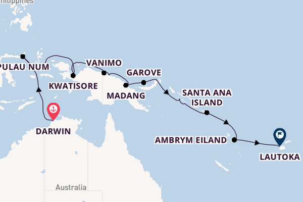 Zuidelijke Stille Oceaan vanaf Darwin, Australië met de Silver Cloud