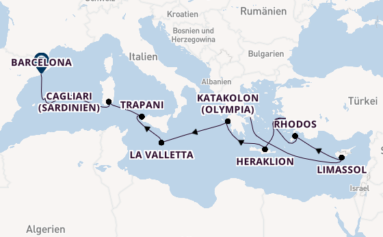 Mittelmeer ab Piräus (Athen), Griechenland auf der Allura 