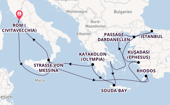 Mittelmeer ab Civitavecchia (Rom), Italien auf der Queen Victoria