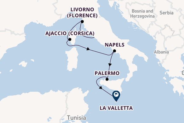 Westelijke Middellandse Zee vanaf Civitavecchia (Rome), Italië met AIDAblu