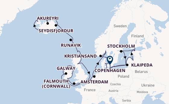 British Isles from Reykjavik, Iceland with the Caribbean Princess