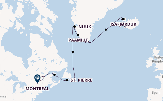 trans-Atlantisch vanaf Reykjavik, IJsland met de Azamara Journey