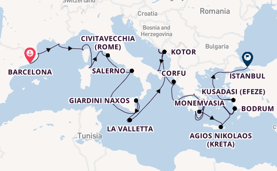 Middellandse Zee vanaf Barcelona, Spanje met de Seabourn Ovation