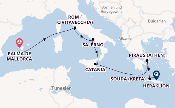 Mittelmeer ab Palma de Mallorca, Spanien auf der Mein Schiff 5