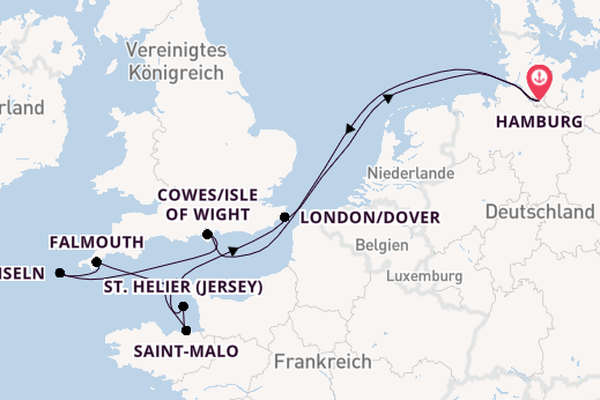 Vereinigtes Königreich ab Hamburg, Deutschland auf der MS Hamburg
