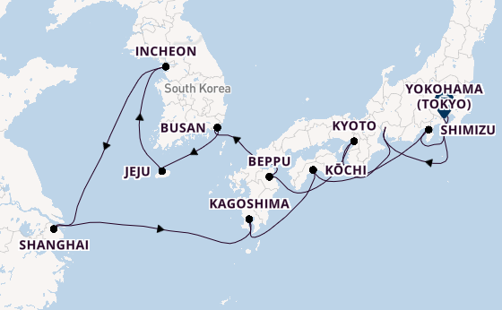 East Asia from Tokyo, Japan with the Riviera