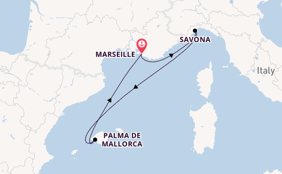 Westelijke Middellandse Zee vanaf Marseille, Frankrijk met de Costa Diadema