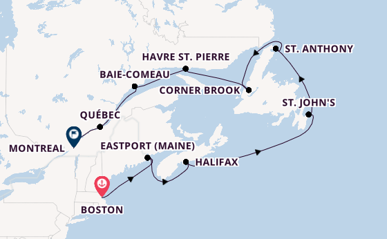 Nieuw-Engeland vanaf Boston, Verenigde Staten met de Volendam
