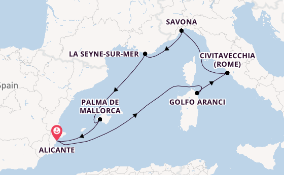 Westelijke Middellandse Zee vanaf Alicante, Spanje met de Costa Pacifica