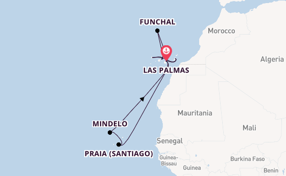 Canarische Eilanden vanaf Las Palmas, Gran Canaria, Spanje met de Mein Schiff 7