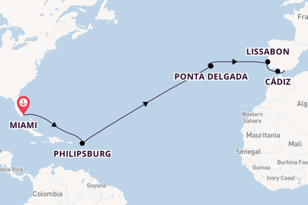 trans-Atlantisch vanaf Miami, Verenigde Staten met de MSC Meraviglia