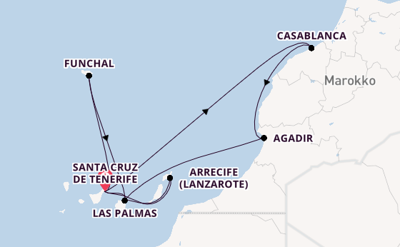 Kanarische Inseln ab Santa Cruz de Tenerife, Spanien auf der Azura