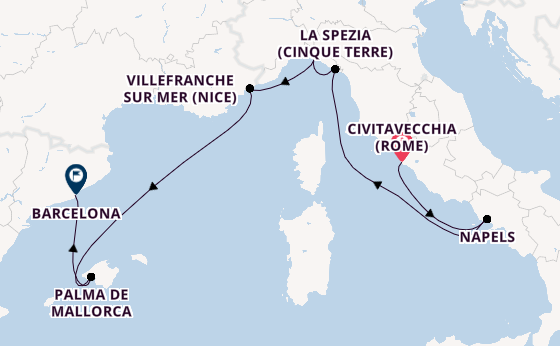 Westelijke Middellandse Zee vanaf Civitavecchia (Rome), Italië met de Celebrity Equinox