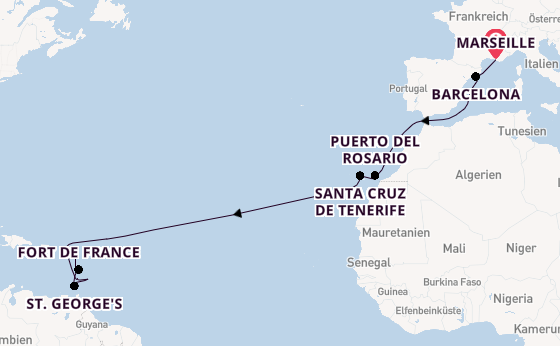Karibik ab Marseille, Frankreich auf der MSC World Europa