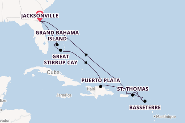 Caribbean from Jacksonville, Florida, USA with the Norwegian Gem