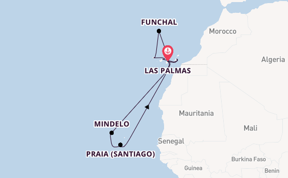 Canarische Eilanden vanaf Las Palmas, Gran Canaria, Spanje met de Mein Schiff 7