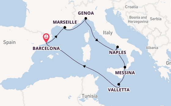 Western Mediterranean from Barcelona, Spain with the MSC World Asia