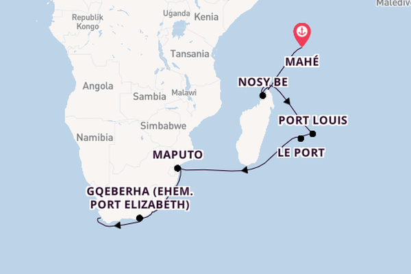 Afrika ab Mahé, Seychellen auf AIDAblu