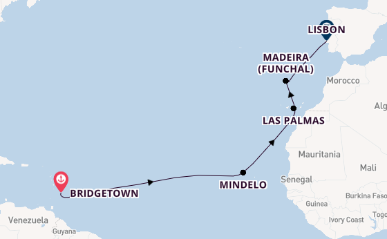 Portugal from Bridgetown, Barbados with the Silver Spirit