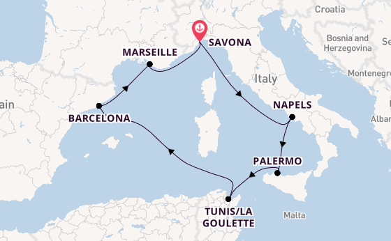 Westelijke Middellandse Zee vanaf Savona, Italië met de Costa Pacifica