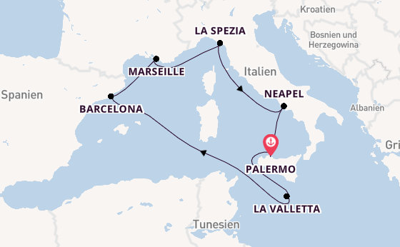 Westliches Mittelmeer ab Palermo, Sizilien auf der MSC Seaview