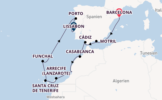 Portugal ab Barcelona, Spanien auf der Norwegian Star