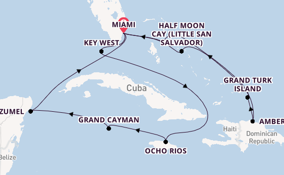 Caribbean from Miami, Florida, USA with the Zuiderdam