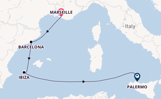Westelijke Middellandse Zee vanaf Marseille, Frankrijk met de Costa Smeralda