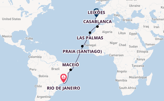 trans-Atlantisch vanaf Rio de Janeiro, Brazilië met de Costa Diadema