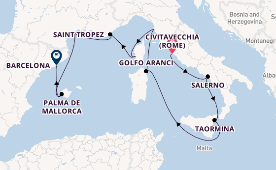 Westelijke Middellandse Zee vanaf Civitavecchia (Rome), Italië met de Nautica