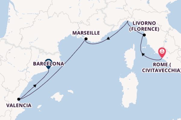 Western Mediterranean from Rome (Civitavecchia), Italy with the Silver Muse