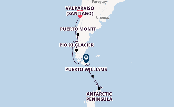 South America from Valparaíso (Santiago), Chile with the Silver Cloud