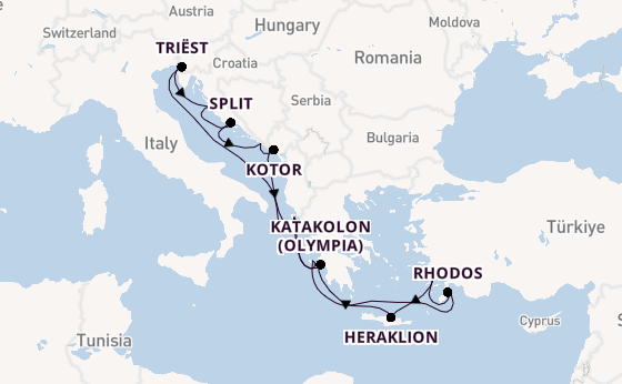 Oostelijke Middellandse Zee vanaf Corfu, Griekenland met AIDAblu