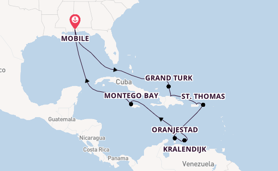 Caribbean vanaf Mobile, Alabama, Verenigde Staten met de Carnival Spirit