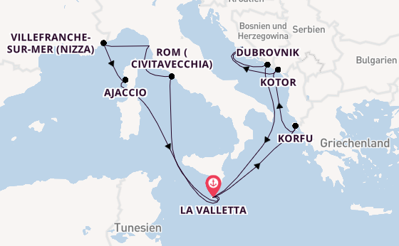Mittelmeer ab La Valletta, Malta auf der Azura